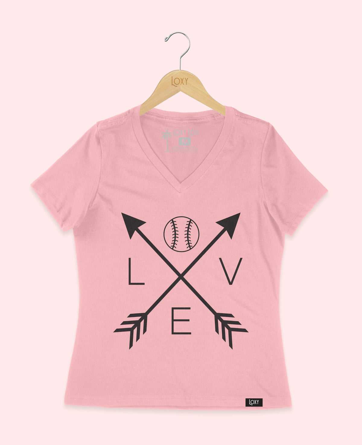 Pink V-neck 6405 LoveBaseballArrows-Black.webp