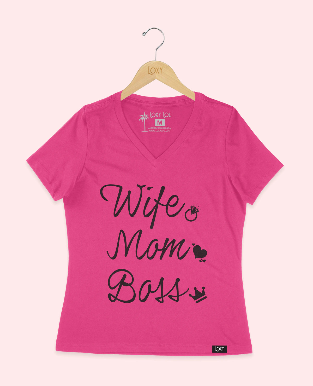 Berry V-neck 6405 wife mom boss logo - white.webp