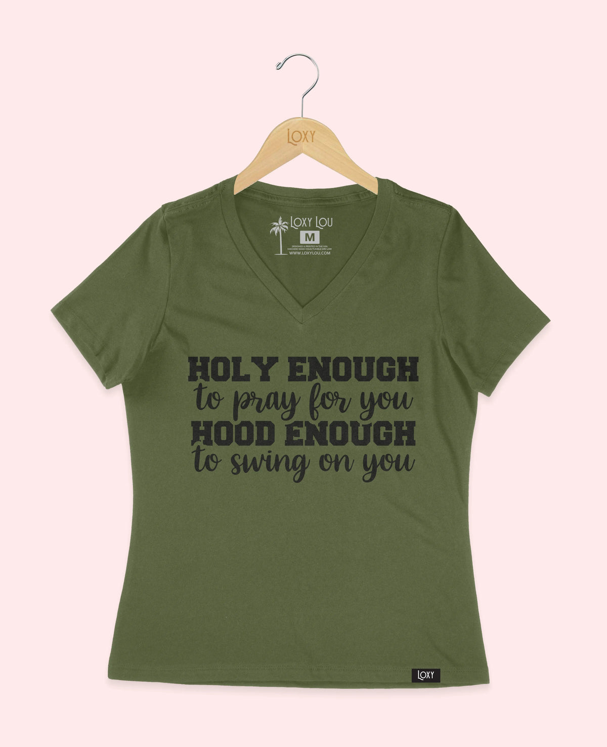 Military Green V-neck 6405 holyenough-2.webp