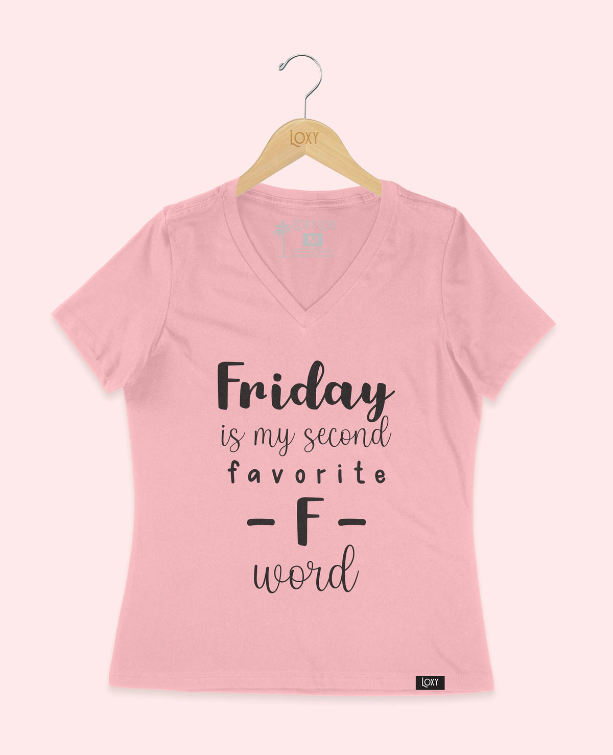 Pink V-neck 6405 Friday Is My Second Favorite - Black.webp