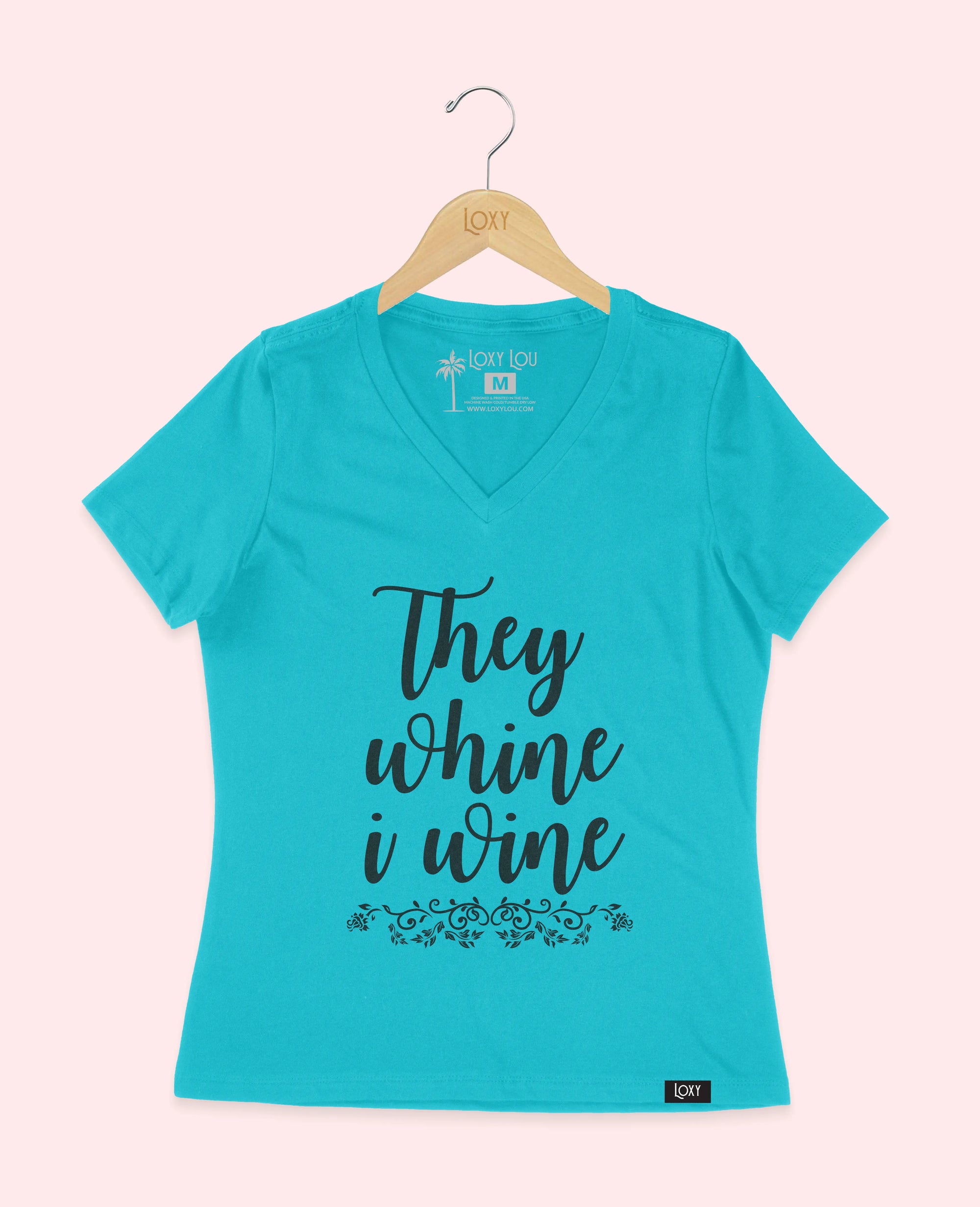 Turquiose V-neck 6405 They whine I wine - black.webp