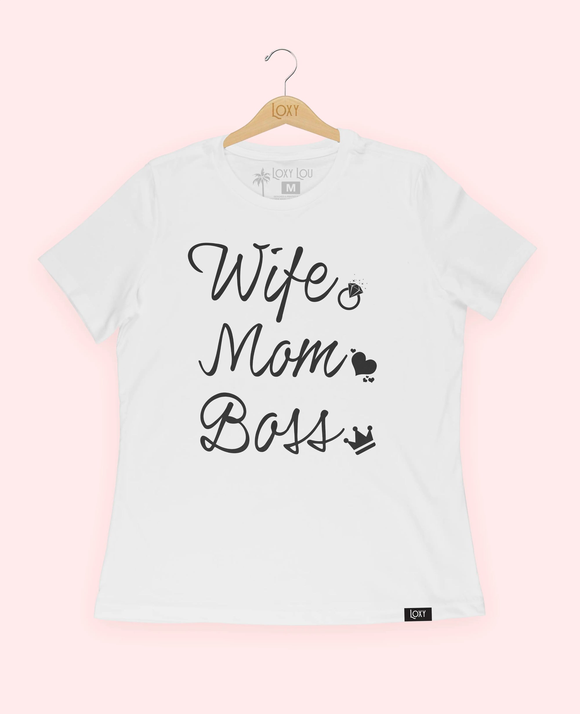 White Tee 6400 wife mom boss logo - white.webp