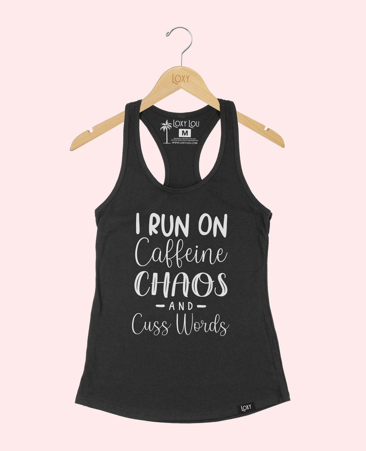 Black Tank Top 1533 Caffeine Chaos &amp; Cuss Words - White.webp