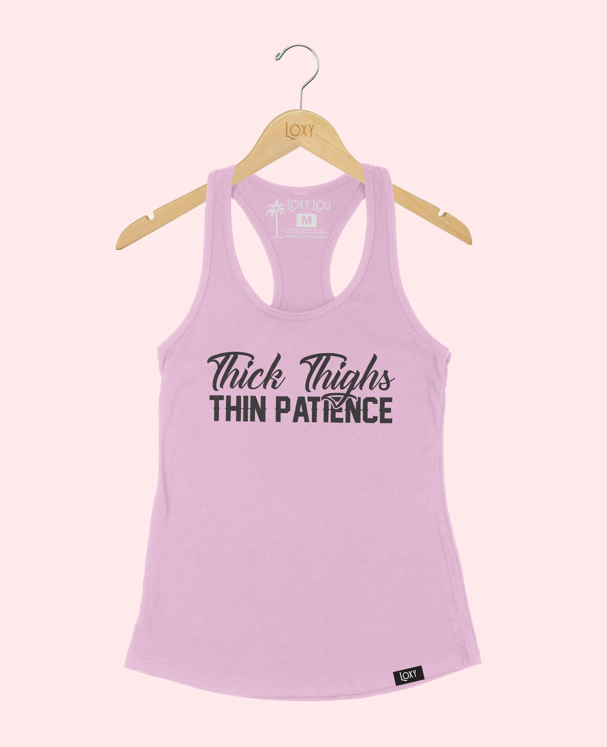 Lavender Tank Top 1533 Thick Thighs Thin Patience - Black Logo.webp