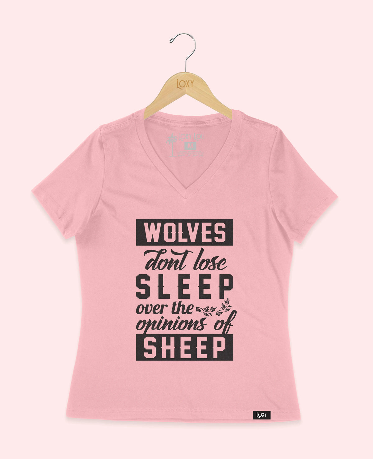 Pink V-neck 6405 Wolves don&#39;t lose sleep - white.webp