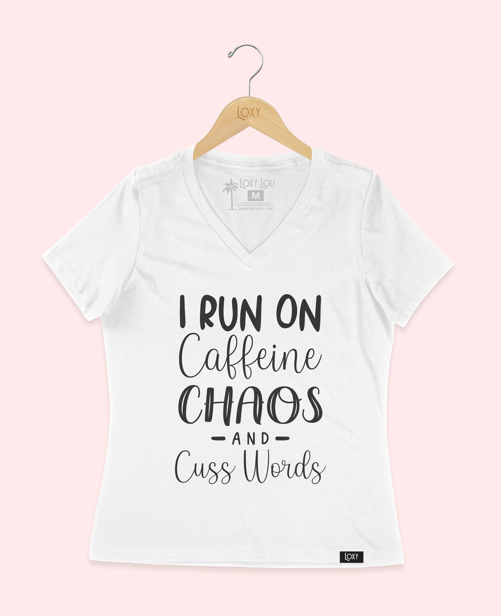 White V-neck 6405 Caffeine Chaos & Cuss Words - Black.webp