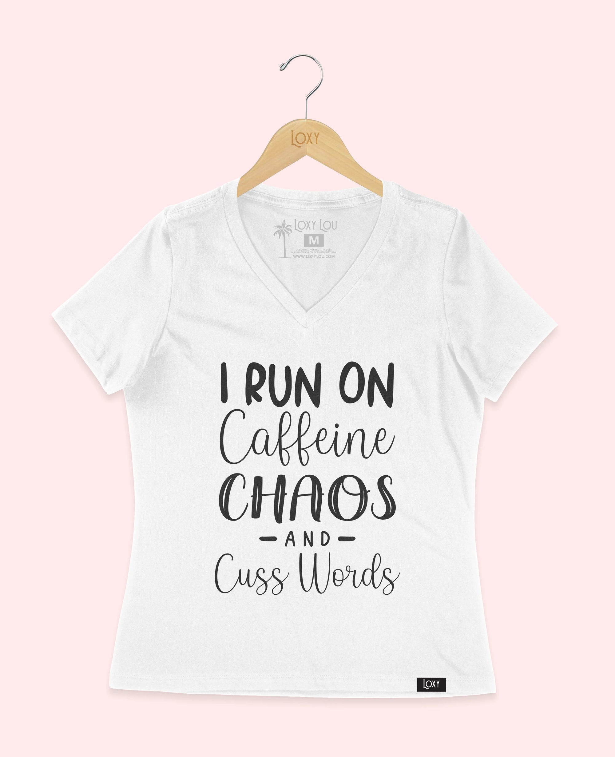 White V-neck 6405 Caffeine Chaos & Cuss Words - Black.webp