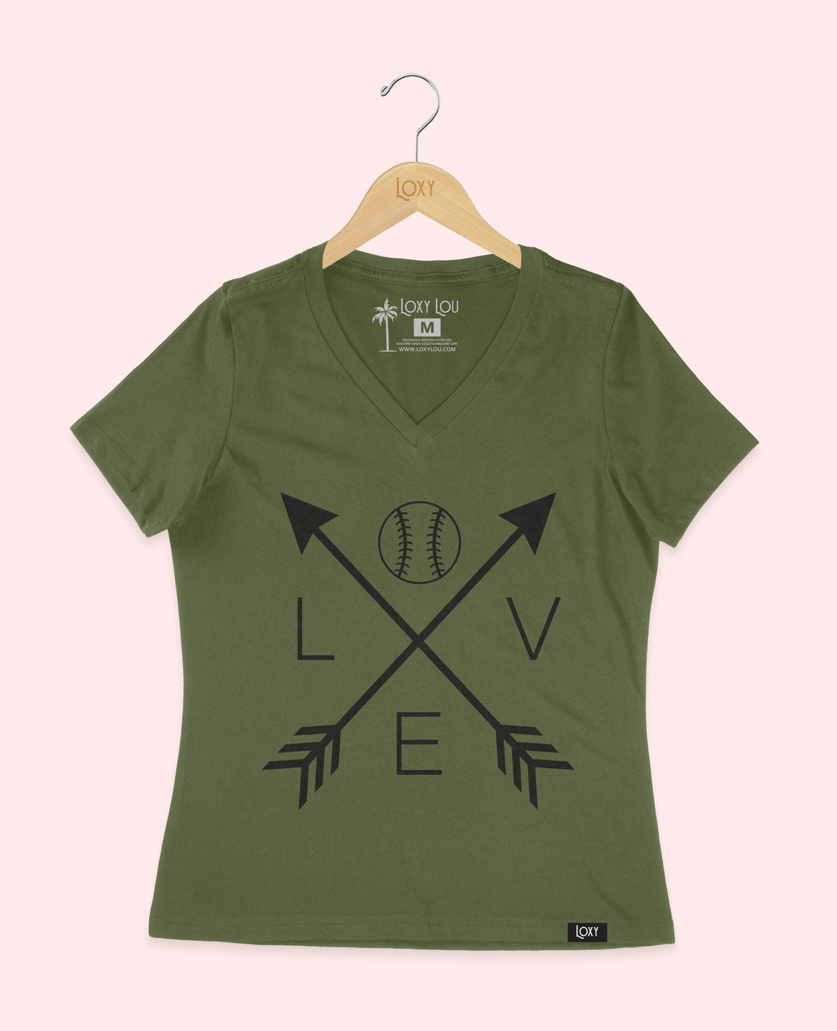 Military Green V-neck 6405 LoveBaseballArrows-Black.webp