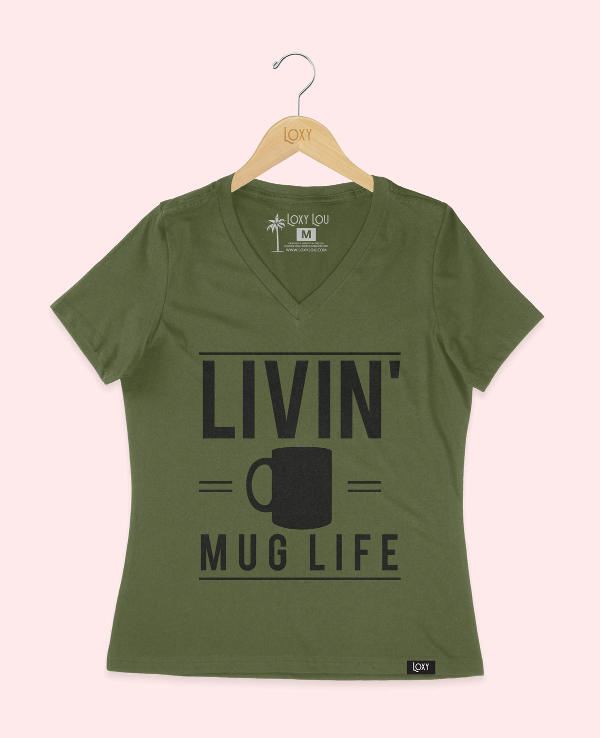 Military Green V-neck 6405 livinmuglife1w.webp