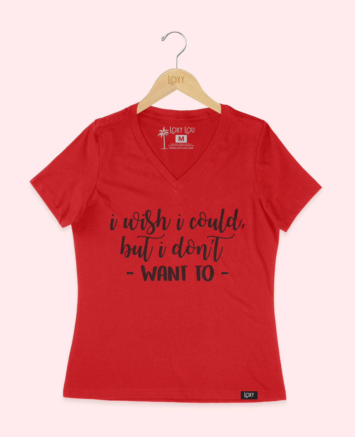 Red V-neck 6405 I wish I could but I dont want to Black.webp