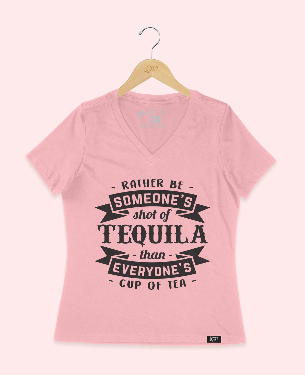 Pink V-neck 6405 Rather be someones shot of tequila blk.webp