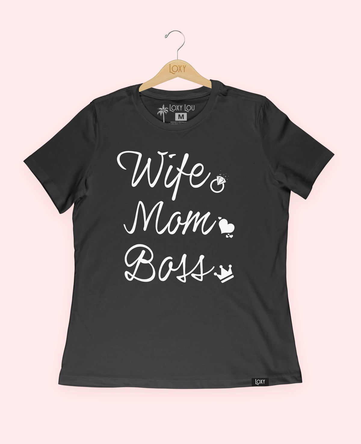 Black Tee 6400 wife mom boss logo - black.webp