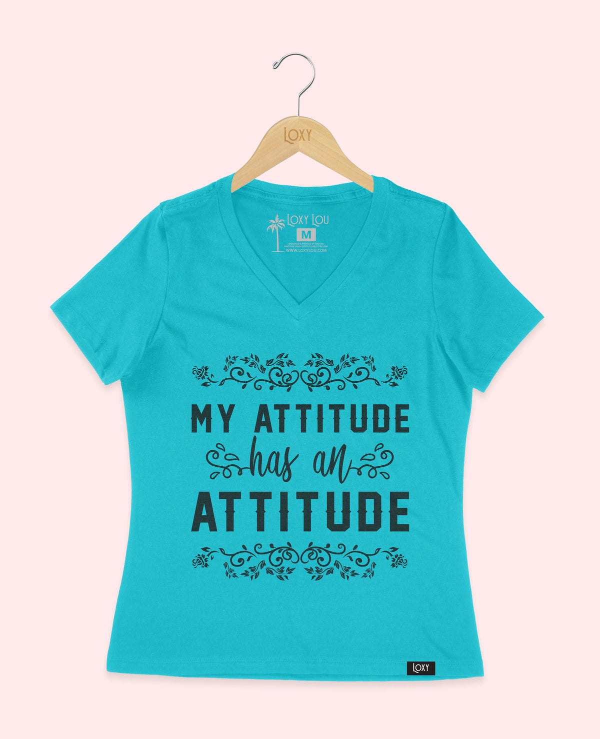 Teal V-neck 6405 my attitude has an attitude - white.webp