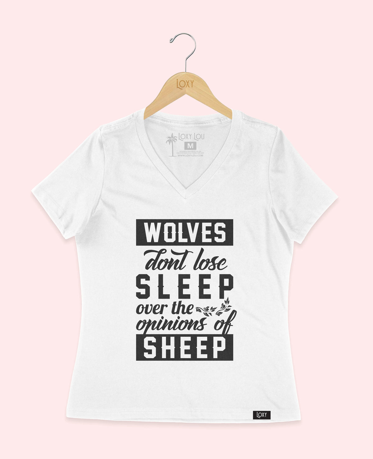 White V-neck 6405 Wolves don&#39;t lose sleep - white.webp