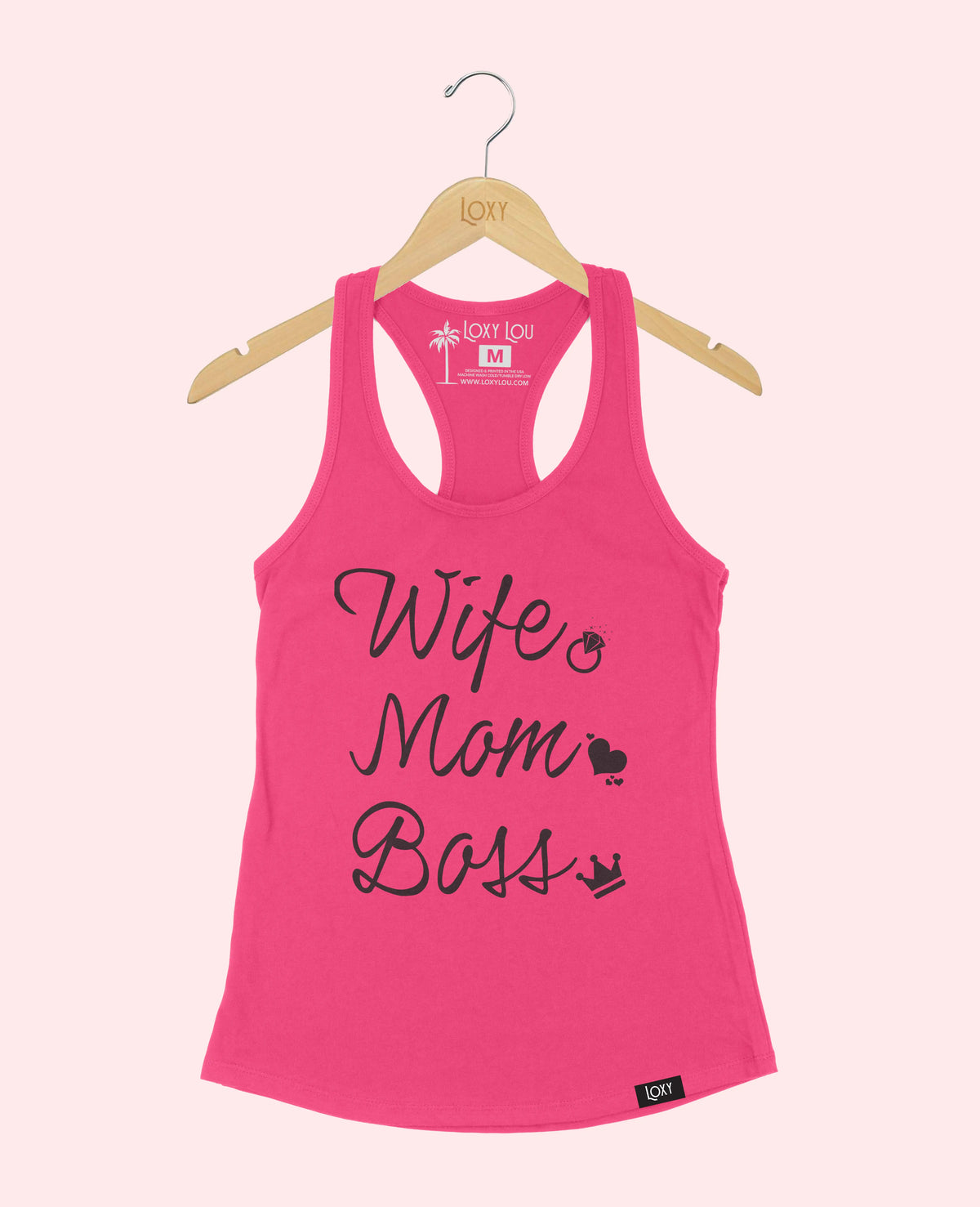 Pink Tank Top 1533 wife mom boss logo - white.webp