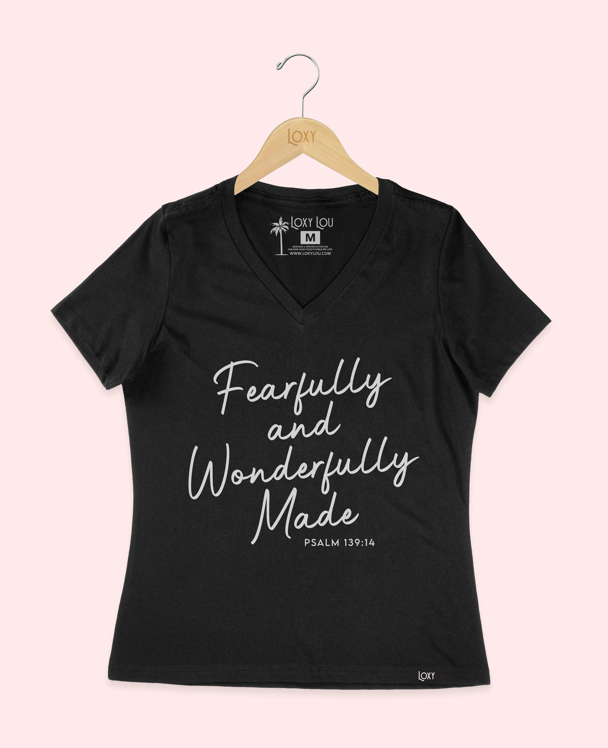 Black V-neck 6405 Fearfully and Wonderfully Made - White.webp