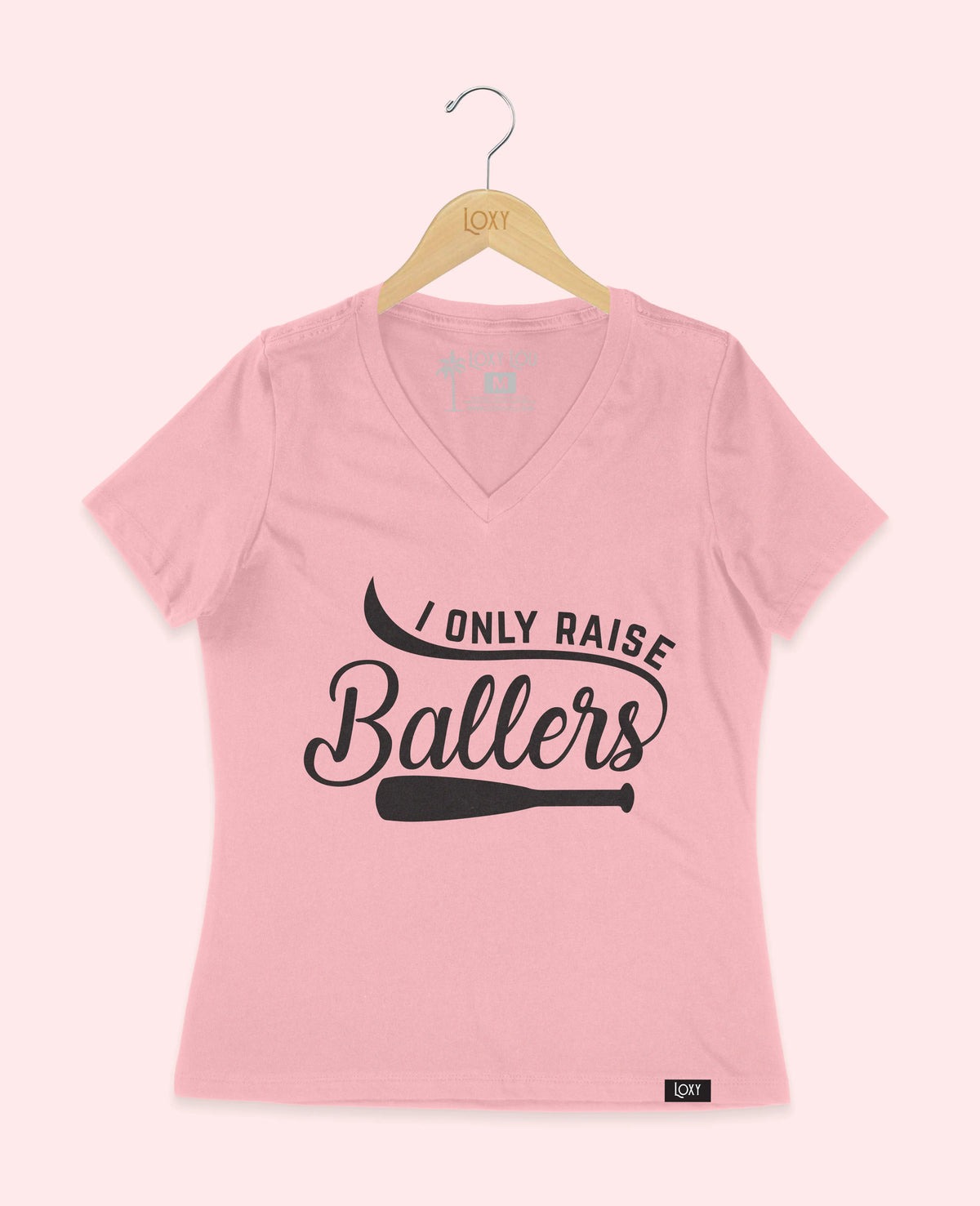 Pink V-neck 6405 I only raise ballers - white.webp