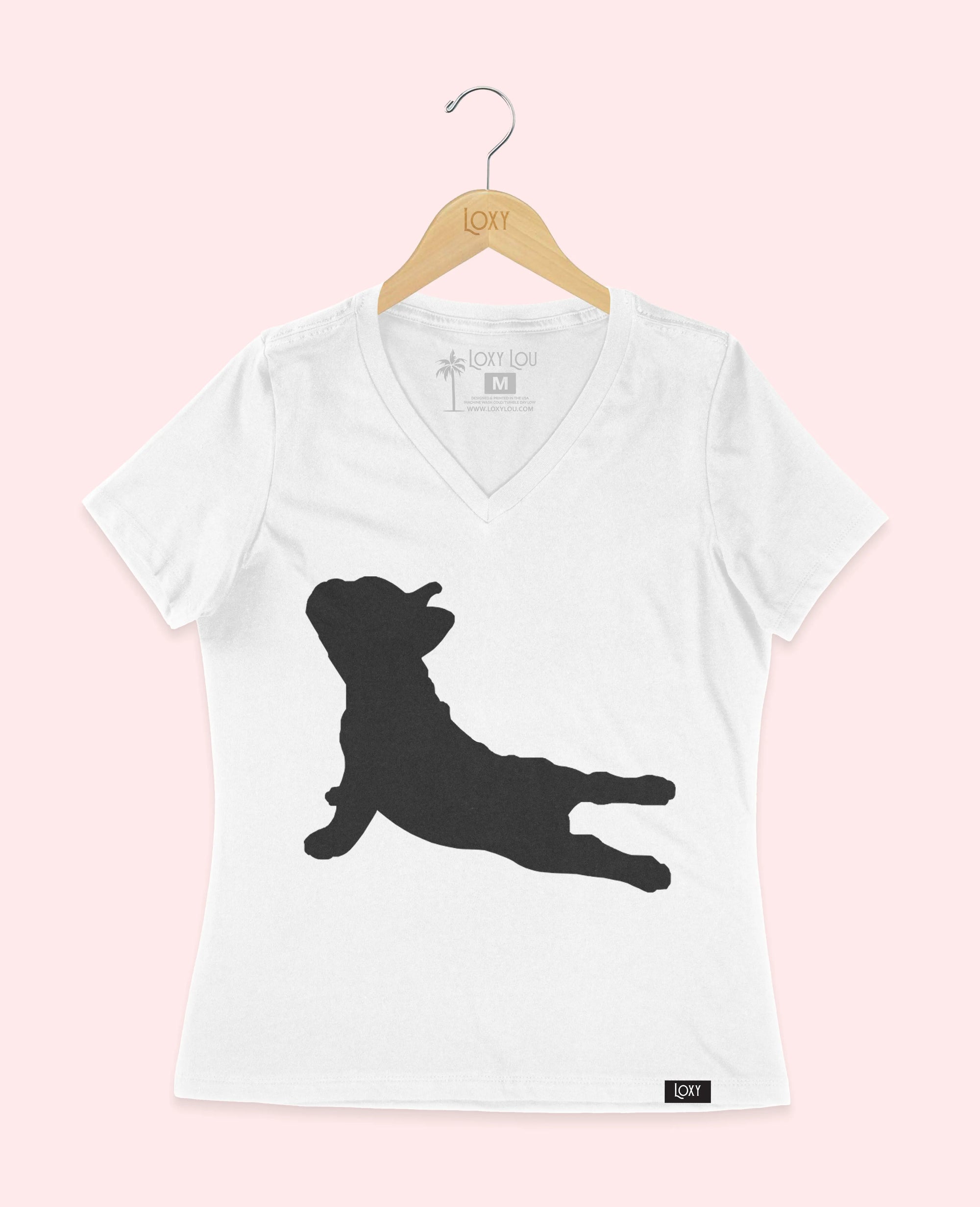 White V-neck 6405 frenchieyoga1bk.webp