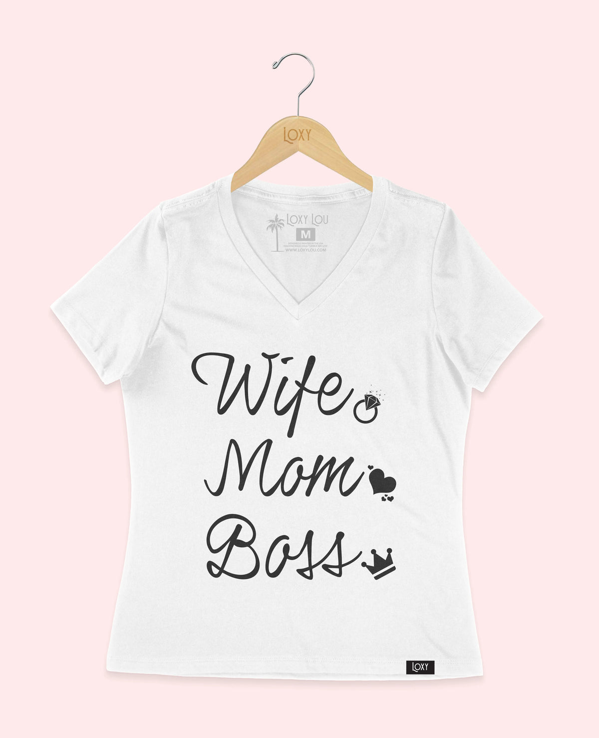 White V-neck 6405 wife mom boss logo - white.webp