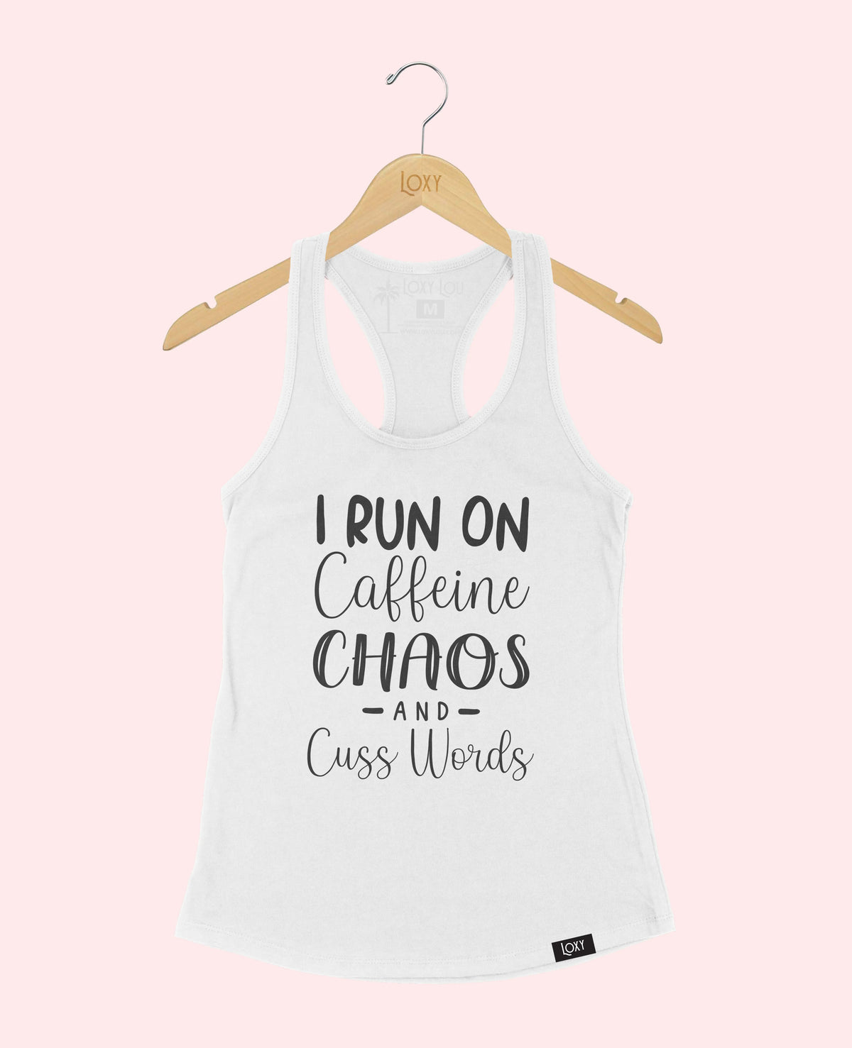 White Tank Top 1533 Caffeine Chaos &amp; Cuss Words - Black.webp